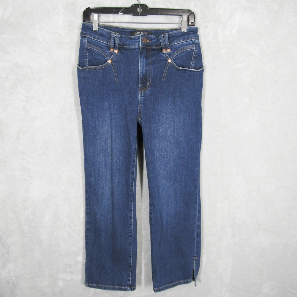 Judy Blue Straight Leg Jeans Medium Wash Side Slit Hem Womens Size 9 29